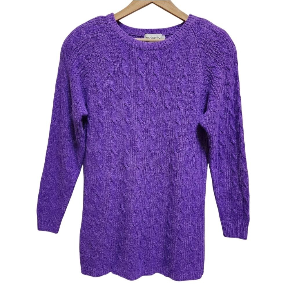 Breckenridge Purple Silk Agora Wool Knit Long Slv Tunic Sweater Womens Sz S  Vtg